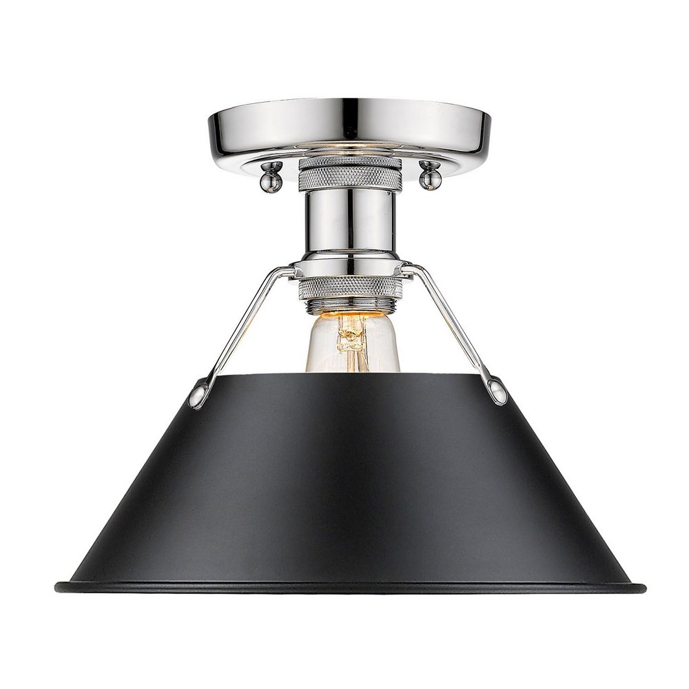 Golden Lighting-3306-FM CH-BLK-Orwell - 1 Light Flush Mount 8 Inches Tall and 10 Inches Wide Chrome Matte Black Aged Brass Finish